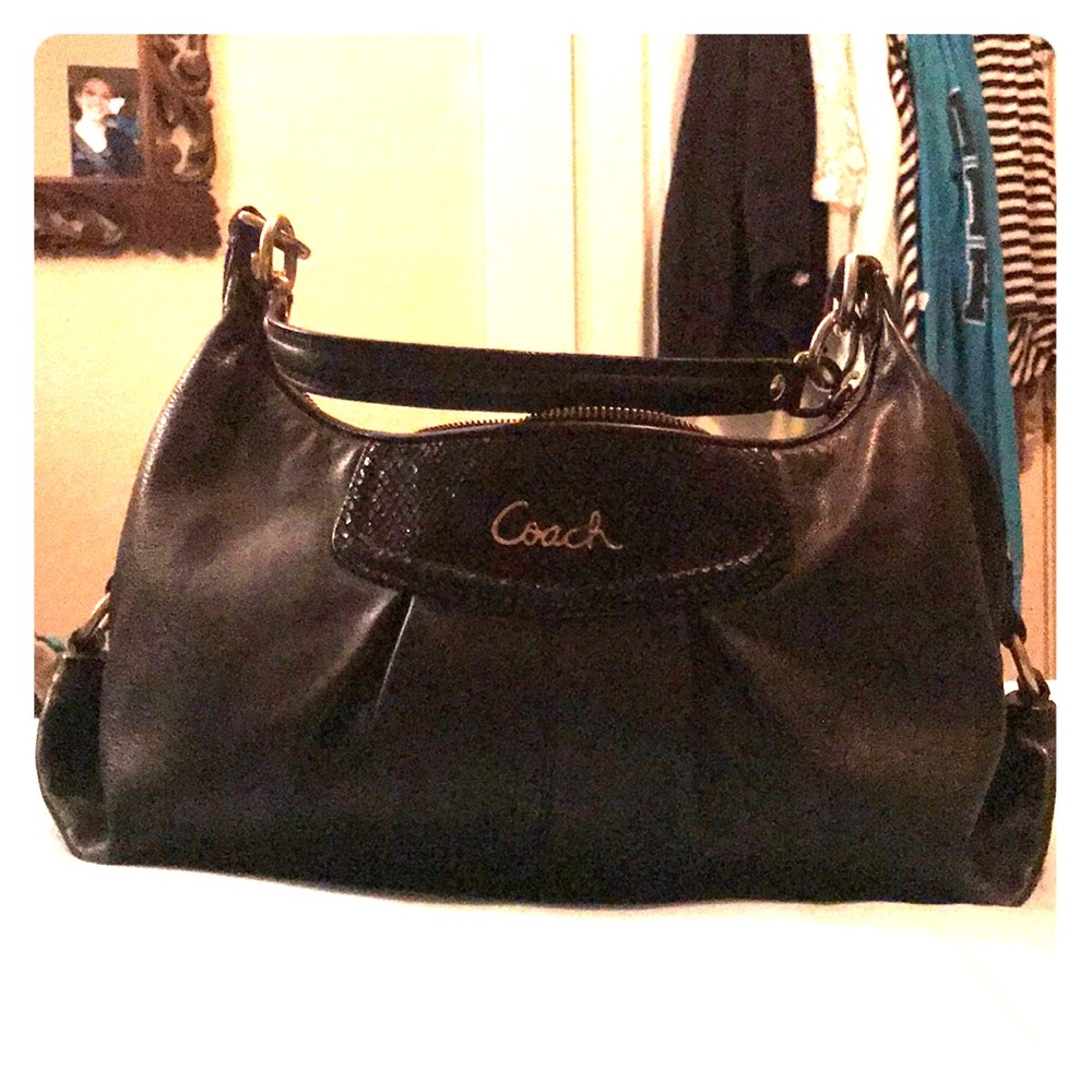 Black leather coach purse